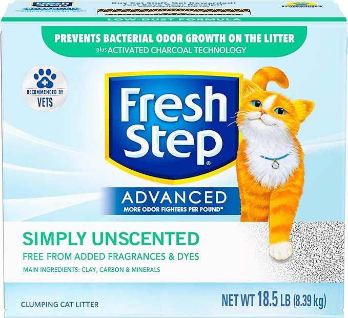 Fresh Step Advanced Simply Unscented Clumping Litter, Fresh Step Unscented Cat Litter Fights Odor on Contact, 18.5 lb. Box - PAWPICO