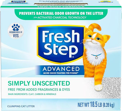 Fresh Step Advanced Simply Unscented Clumping Litter, Fresh Step Unscented Cat Litter Fights Odor on Contact, 18.5 lb. Box - PAWPICO