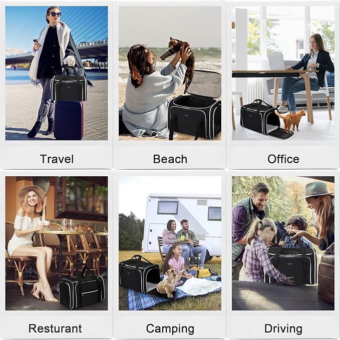 BAGLHER Cat Carrier Bag,Airline Approved Pet Carrier Soft Side Pet Travel 5 Sides Open Doors 3 Sides Expandable Foldable Dog Carrier with Fleece Pad - PAWPICO