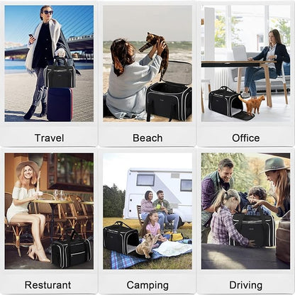 BAGLHER Cat Carrier Bag,Airline Approved Pet Carrier Soft Side Pet Travel 5 Sides Open Doors 3 Sides Expandable Foldable Dog Carrier with Fleece Pad - PAWPICO