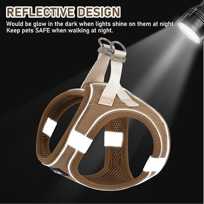 GAMUDA Small Pet Harness Collar and Leash Set, Step in No Chock No Pull Linen Fabric Soft Mesh Dog Vest Harnesses Reflective for Dogs Puppy Cats Kitten Rabbit (Brown, L) GAMUDACollarsCollection