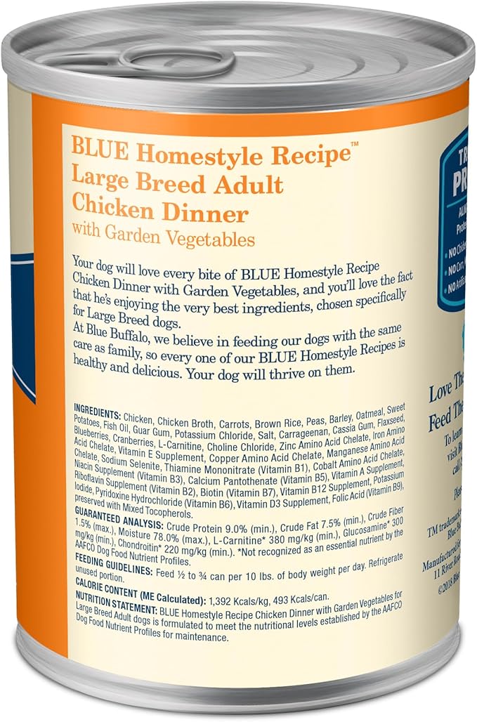 Blue Buffalo Homestyle Recipe Adult Wet Dog Food, Made with Natural Ingredients, Chicken Dinner With Garden Vegetables, 12.5-oz. Can (Pack of 12) - PAWPICO