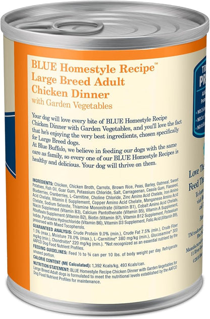Blue Buffalo Homestyle Recipe Adult Wet Dog Food, Made with Natural Ingredients, Chicken Dinner With Garden Vegetables, 12.5-oz. Can (Pack of 12) - PAWPICO