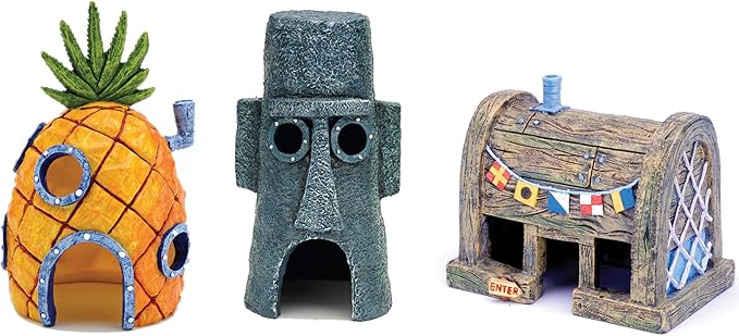 Penn-Plax Officially Licensed Spongebob Squarepants® Fish Tank Decorations | Spongebob’s Pineapple, Squidward Home, and The Crusty Crab Resin Figurines | Aquarium and Terrarium Décor Penn-Plax