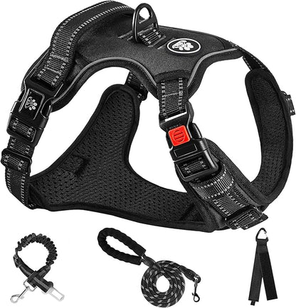 NESTROAD No Pull Dog Harness,Adjustable Oxford Dog Vest Harness with Leash,Reflective No-Choke Pet Harness with Easy Control Soft Handle for Large Dogs(X-Large,Black) NESTROAD
