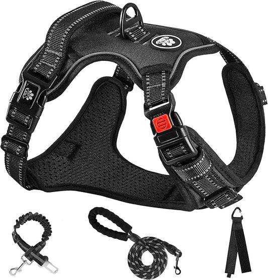 NESTROAD No Pull Dog Harness,Adjustable Oxford Dog Vest Harness with Leash,Reflective No-Choke Pet Harness with Easy Control Soft Handle for Large Dogs(X-Large,Black) NESTROAD