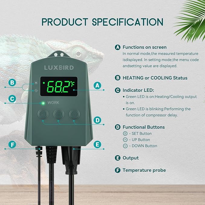 Luxbird Reptile Heating Pad 8" X 12" with Digital Thermostat Combo Under Tank Terrarium Heating Mat for Turtles, Lizards, Frogs, and Other Reptiles Luxbird