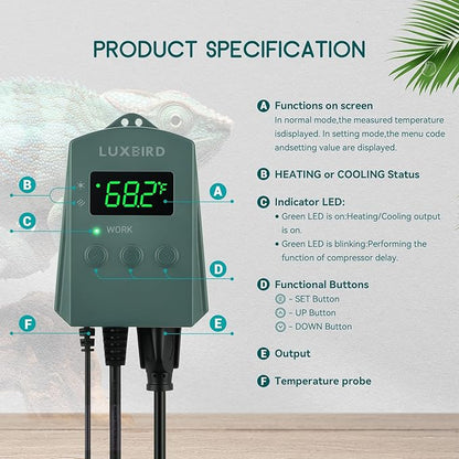 Luxbird Reptile Heating Pad 8" X 12" with Digital Thermostat Combo Under Tank Terrarium Heating Mat for Turtles, Lizards, Frogs, and Other Reptiles Luxbird