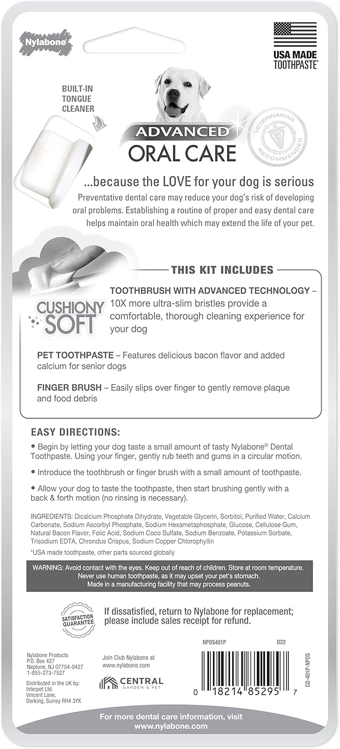 Nylabone Advanced Oral Care Senior Dog Dental Kit with Cushiony Soft-Bristle Toothbrush Senior 3 Count Nylabone
