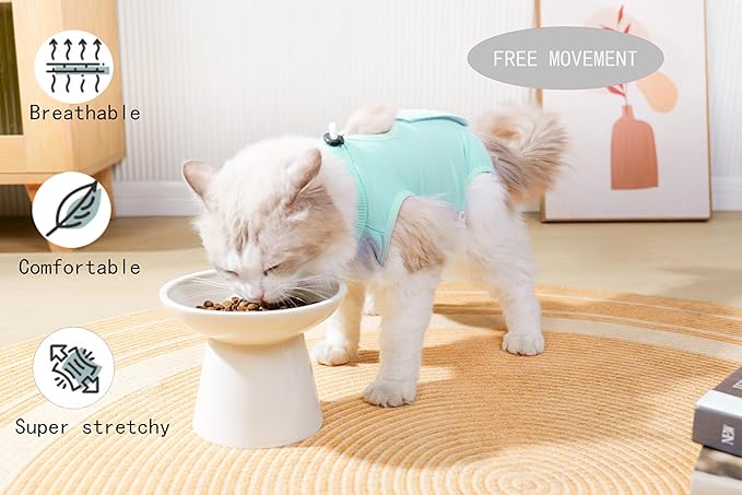 Cat Recovery Suit Female Kitten Cat Onesie for Cats After Surgery Female Spay Surgical Abdominal Wound Skin Diseases Cone Collar Soft Alternative Wear (Green, S) Acoutpet