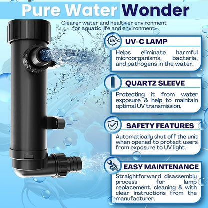 Flexzion UV Light for Pond - 9W Small Pond UV Light, 2113 Gal Capacity, 1500L/H UV Pond Clarifier for Outdoor Ponds, Clears Water in Days (CUV-109A) Flexzion