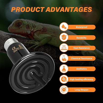Simple Deluxe 100W Ceramic Heat Emitter 2 Pack Reptile Heat Lamp No Light Emitting Heat Bulbs for Amphibian Terrarium, Bearded Dragon Lizard Snake Turtle, Brooder Coop Incubating Chicken SimpleDeluxe