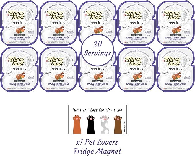 Fancy Feast Gourmet Grain-Free Meals Wet Cat Food Pate and Gravy Petites 10 Twin Pack Trays, 20 Servings (Roasted Turkey in Gravy) - PAWPICO