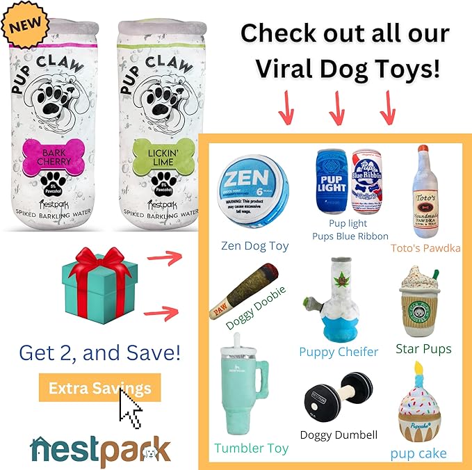 Nestpark Pup Claw Dog Toys - Funny Cute Plush Dog Toys with Squeaker - Parody (2 Pack) (Tropical Pack) - PAWPICO