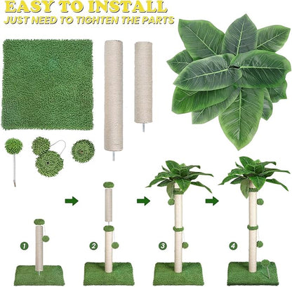 Cat Scratch Post for Indoor Cats Adults,33.5” H Sisal Scratching Post for Kitten & Large Cat, Cat Scratch Post with Spring Ball,Green - PAWPICO