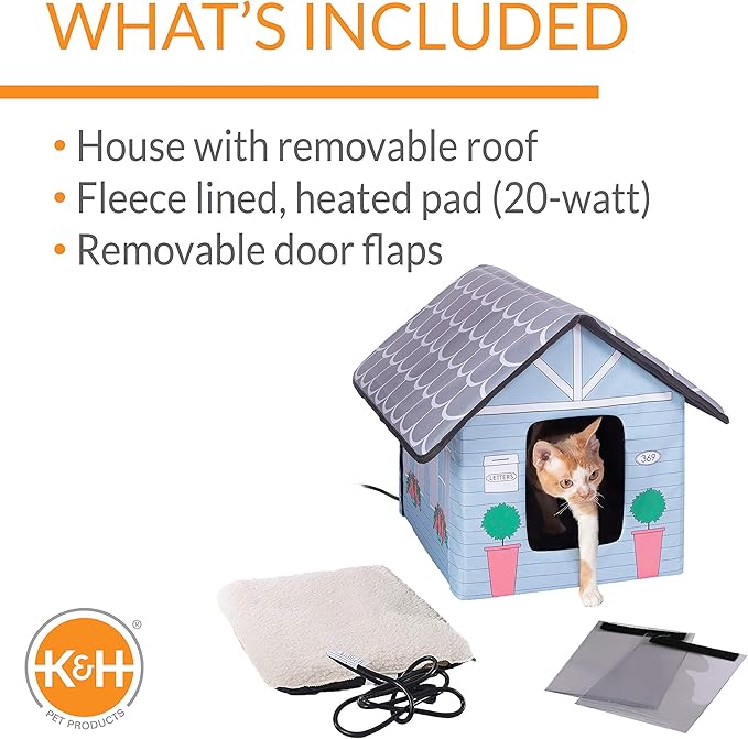 K&H Pet Products Outdoor Heated Kitty House, Outdoor Cat House for Outside Stray and Feral Cats, Insulated Shelter, Warming Cold Weather House with Heated Pad for Winter, Cottage Design - PAWPICO