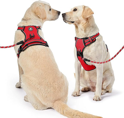 NESTROAD No Pull Dog Harness,Adjustable Oxford Dog Vest Harness with Leash,Reflective No-Choke Pet Harness with Easy Control Soft Handle for Large Dogs(Large,Red) NESTROAD