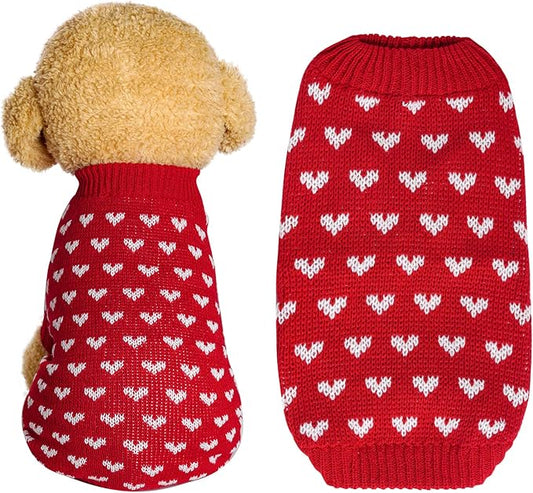 Dxhycc Dog Knitted Sweater Dog Heart Sweater Puppy Sweater Warm Soft Pet Holiday Clothes for Small Cats and Dogs (Red, S) - PAWPICO