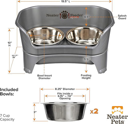 Neater Feeder - Express Model - Mess-Proof Dog Bowls (Medium/Large, Gunmetal Grey) – Made in USA – Elevated, No Spill, Non-Tip, Non-Slip, Raised Stainless Steel Food & Water Pet Bowls - PAWPICO