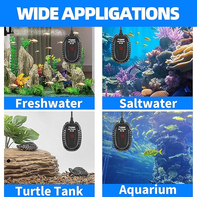 FREESEA Aquarium Fish Tank Heater: 50W Small Submersible Turtle Heater with Adjustable Temperature External Controller for Betta | Saltwater | Freshwater | 1-10 Gallon FREESEA