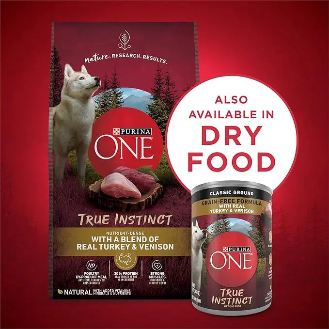 Purina ONE Wet Dog Food True Instinct Classic Ground Grain-Free Formula With Real Turkey And Venison High Protein Wet Dog Food - (Pack of 12) 13 oz. Cans - PAWPICO
