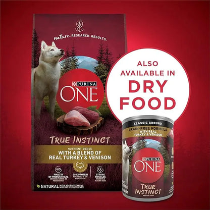 Purina ONE Wet Dog Food True Instinct Classic Ground Grain-Free Formula With Real Turkey And Venison High Protein Wet Dog Food - (Pack of 12) 13 oz. Cans - PAWPICO