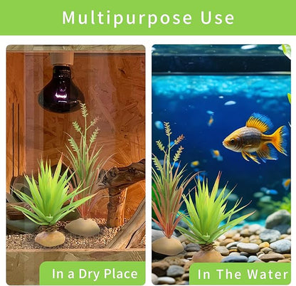 JIHAQUA Reptile Terrarium Decor 2-Piece Realistic Succulent Set,Lifelike Plastic Plants for Geckos, Bearded Dragons,Snakes,Turtles,Lizards,Insects Reptile Habitats JIHAQUA