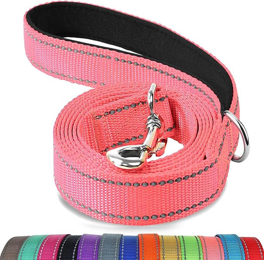 Joytale Double-Sided Reflective Dog Leash, 6 FT/5 FT/4 FT, Padded Handle Nylon Heavy Duty Leashes for Medium & Large Dogs Walking, Pink, 4FT Joytale