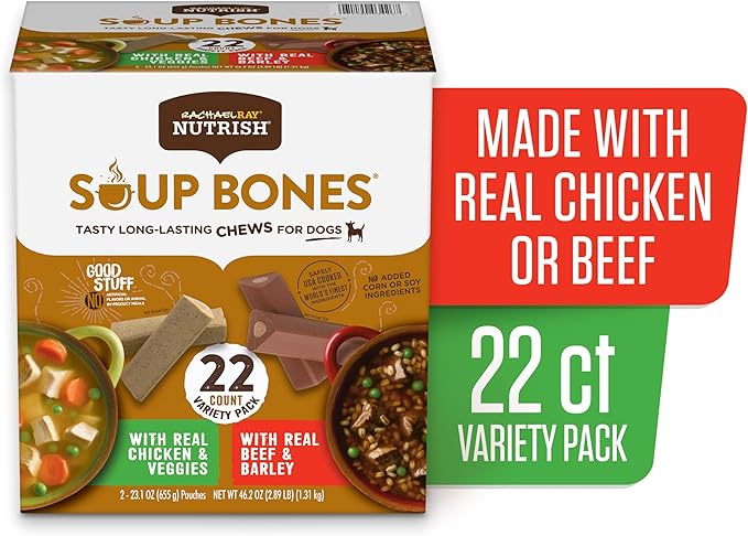 Rachael Ray Nutrish Soup Bones Long Lasting Dog Chews Variety Pack, 22 Count (Pack of 1) - PAWPICO