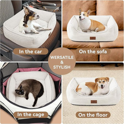 Rectangle Dog Bed for Large Medium Pets Indoor Outdoor with Removable Mat,Machine Washable Sleeping Sofa Non-Slip Bottom Soft Puppy Bed Durable Orthopedic Calming Pet Cuddler(Medium, Cream) - PAWPICO