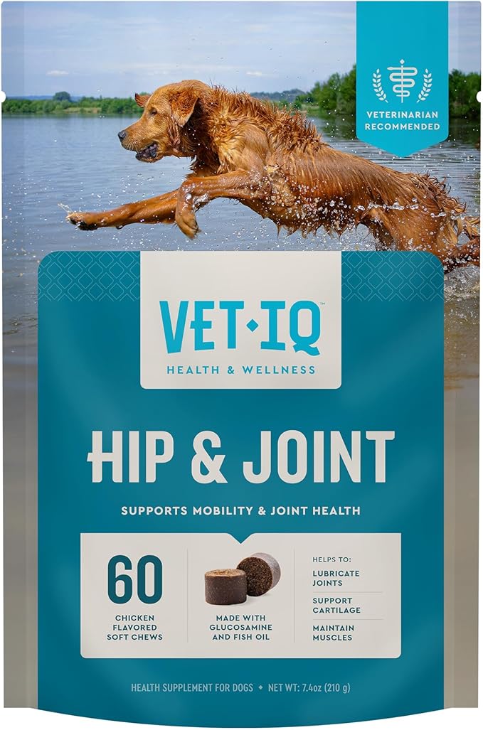 VetIQ Glucosamine Hip & Joint Supplement for Dogs, 60 Soft Chews, Dog Joint Support Supplement with MSM and Krill, Dog Health Supplies Large & Small Breed, Chicken Flavored Chewables VetIQHealthSupplements