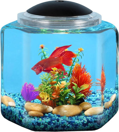 Koller Products 2-Gallon Hex Aquarium Starter Tank - LED Lighting (7 Color Selections), Impact-Resistant Plastic Fish Bowl with Stand for Betta/Nano/Goldfish, Wedding Event & Home Decor DISCOVERTHEEXCITINGWORLDOFKEEPINGTROPICALFISH