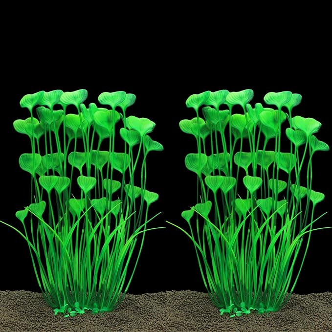 JIH Plastic Plants for Aquarium,Tall Artificial Plants for Fish Tank Decor 15.6 Inch (2 Pcs) (Green) JIH