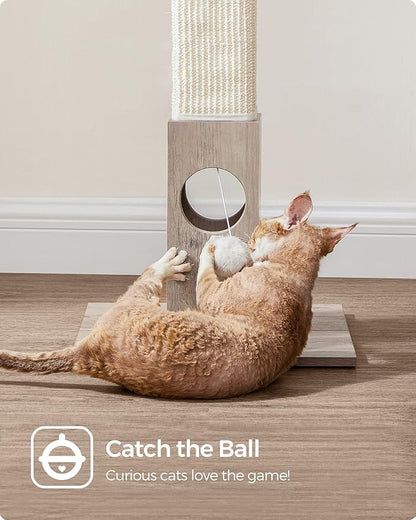 Feandrea Cat Scratching Post, Cat Scratcher for Indoor Cats, 28.7 Inches Tall, Furniture Scratching Deterrent Sisal Scratch Pole with Toy, Greige UPCA021G01 - PAWPICO