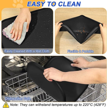 Silicone Pet Feeding Mat with Raised Edge, Dog Cat Bowl Mats for Food and Water, Pet Placemat for Floors Waterproof, 22” x 14” x 0.8” Black - PAWPICO