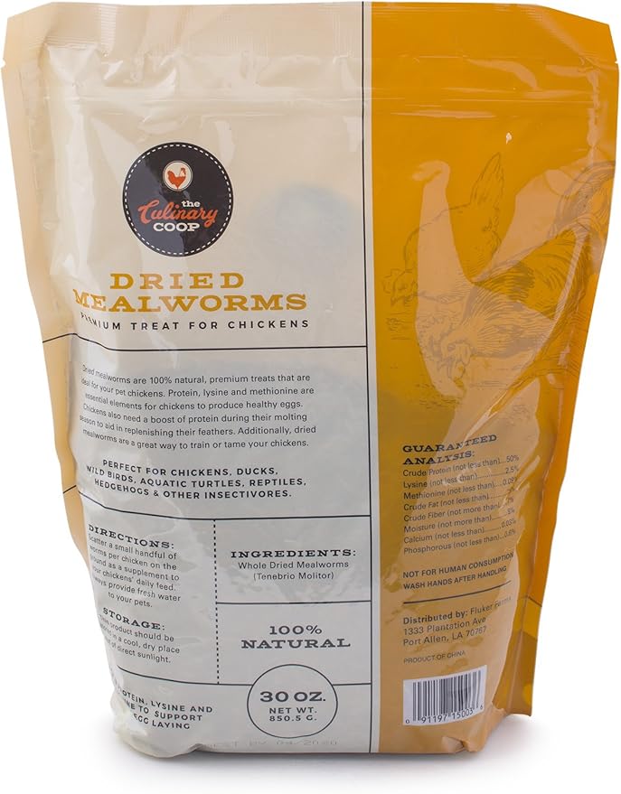Fluker's Culinary Coop Premium Chicken Treats, Mealworms 30 oz, High Protein Worm, Nutritious Treat Flukers