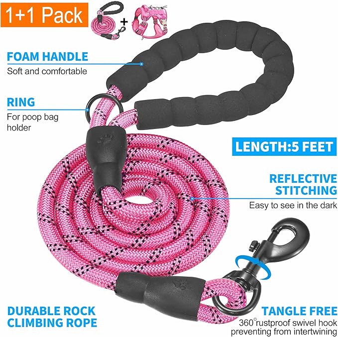 Heavy Duty Tactical Dog Harness for Medium Dogs, No Pull Adjustable Pet Harness Reflective Service Training Easy Control Pet Vest Military K9 Working Dog Harnesses- Medium, Pink Camo Beebielove