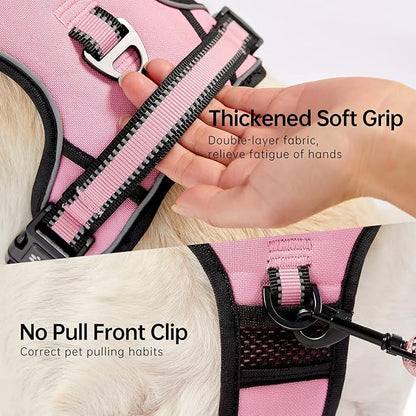 NESTROAD No Pull Dog Vest Harness with Leash, Reflective No-Choke Pet Harness with Easy Control Soft Handle for Small Medium Large Dogs (Medium, Pink) NESTROAD