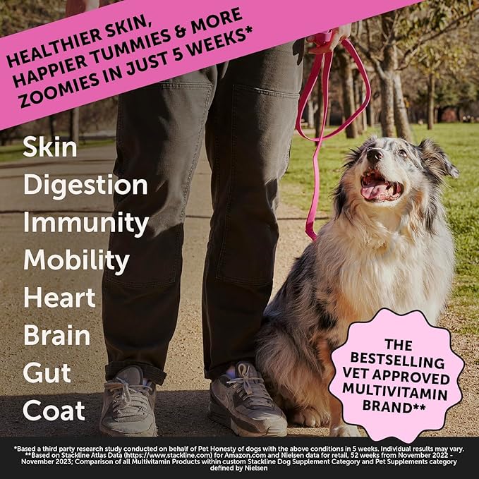 Pet Honesty Dog Multivitamin Max Strength - 15 in 1 Dog Vitamins for Health & Heart - Dog Essentials Fish Oil, Glucosamine, Probiotics, Omega Fish Oil - Dog Vitamins and Supplements for Skin and Coat PetHonesty