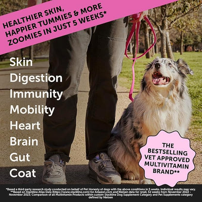 Pet Honesty Dog Multivitamin Max Strength - 15 in 1 Dog Vitamins for Health & Heart - Dog Essentials Fish Oil, Glucosamine, Probiotics, Omega Fish Oil - Dog Vitamins and Supplements for Skin and Coat PetHonesty