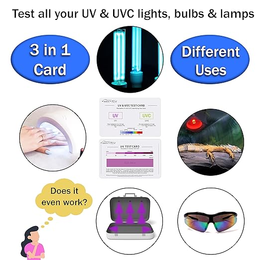 EIDEAL™ | UV & UVC Test Card & UV Intensity Test Card | 3-in-1 UV Test Card | UVA & UVC Light Identifying Card | UV Bulb & LED Intensity Reading Card | UV Dosage Indicator Card | UVB Tester EIDEAL