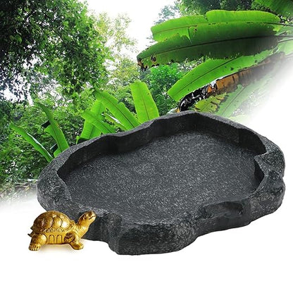 Reptile Feeder,Reptile Rock Food Dish,Terraium Bowl Plastic Shallow Reptile Feeder for Food and Water Feeding Dish for Lizard Gecko Bearded Dragon (M-Moyu Green) ciciglow