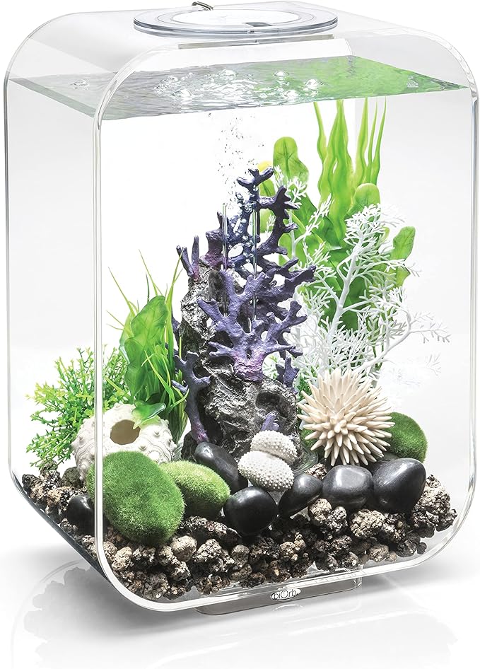 biOrb Life 15 Acrylic 4-Gallon Aquarium with White LED Lights Modern Compact Tank for Tabletop or Desktop Display, Transparent biOrb