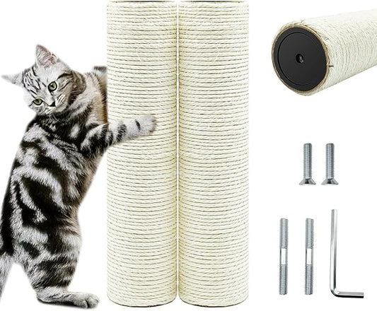 Cat Scratching Post Replacement Pole，2 PCS 11.81in Cat Tree Replacement Post，Natural Sisal Cat Tree Replacement Parts with M8 Screws，Cat Scratch Post Replacement for Refurbishment (11.8in/30cm) - PAWPICO