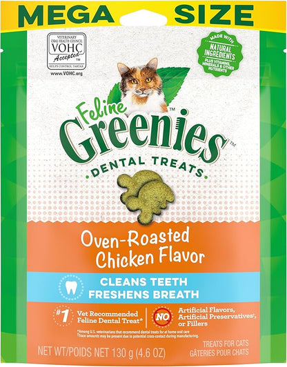 Greenies Feline Adult Natural Dental Care Cat Treats, Oven Roasted Chicken Flavor, 4.6 oz. Pouch GREENIES