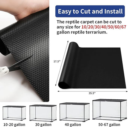 Bearded Dragon Tank Accessories, Reptile Carpet Bedding, Non-Adhesive Reptile Mat Warming Reptile Terrarium Carpet Substrate liner for Leopard Gecko, Snake, Lizard, Tortoise, Iguana Black(18"x36") SISIPAILIFE