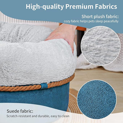 寵幸 Cat Beds for Indoor Cats, 22in Super Soft Thickened and Fluffy Pet Beds, Anti-Slip & Water-Resistant Bottom, Machine Washable Cat & Dog Bed, Navy Grey - PAWPICO