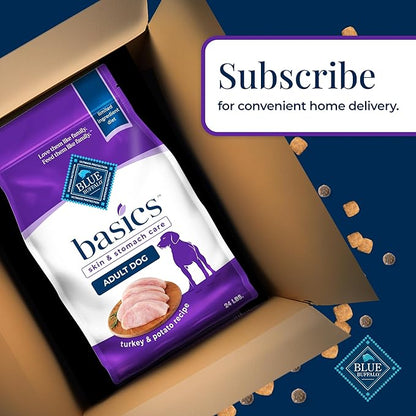 Blue Buffalo Basics Adult Dry Dog Food, Skin & Stomach Care, Limited Ingredient Diet for Dogs, Turkey Recipe, 24-lb. Bag - PAWPICO