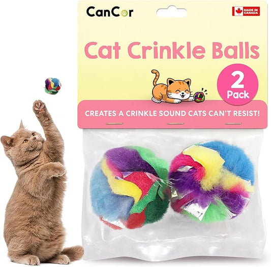Cat Crinkle Balls 1.5 Inch (2-Pack) - Mini Crinkle Cat Toys for Indoor Cats - Multi-Color Crinkle Cat Toy - Cat Toys Crinkle Balls to Keep Fit and Active - Canadian-Made Crinkle Balls for Cats - PAWPICO