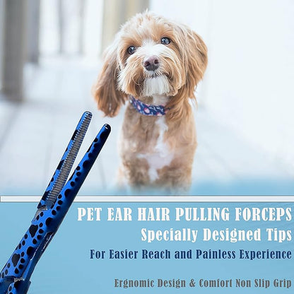 Dog Pet Ear/Nose Hair Puller Grooming Hemostat Locking Forceps Pliers, 5.5" (14cm), Straight (Blue Paws) A2Z+SCILAB